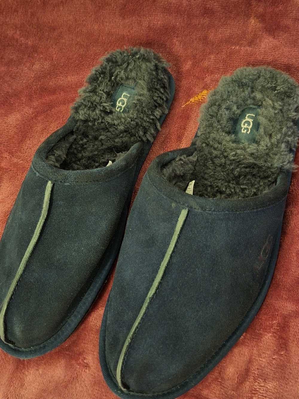 UGG Men's Dark Blue Suede Shearling-Lined Slip-On Mules
